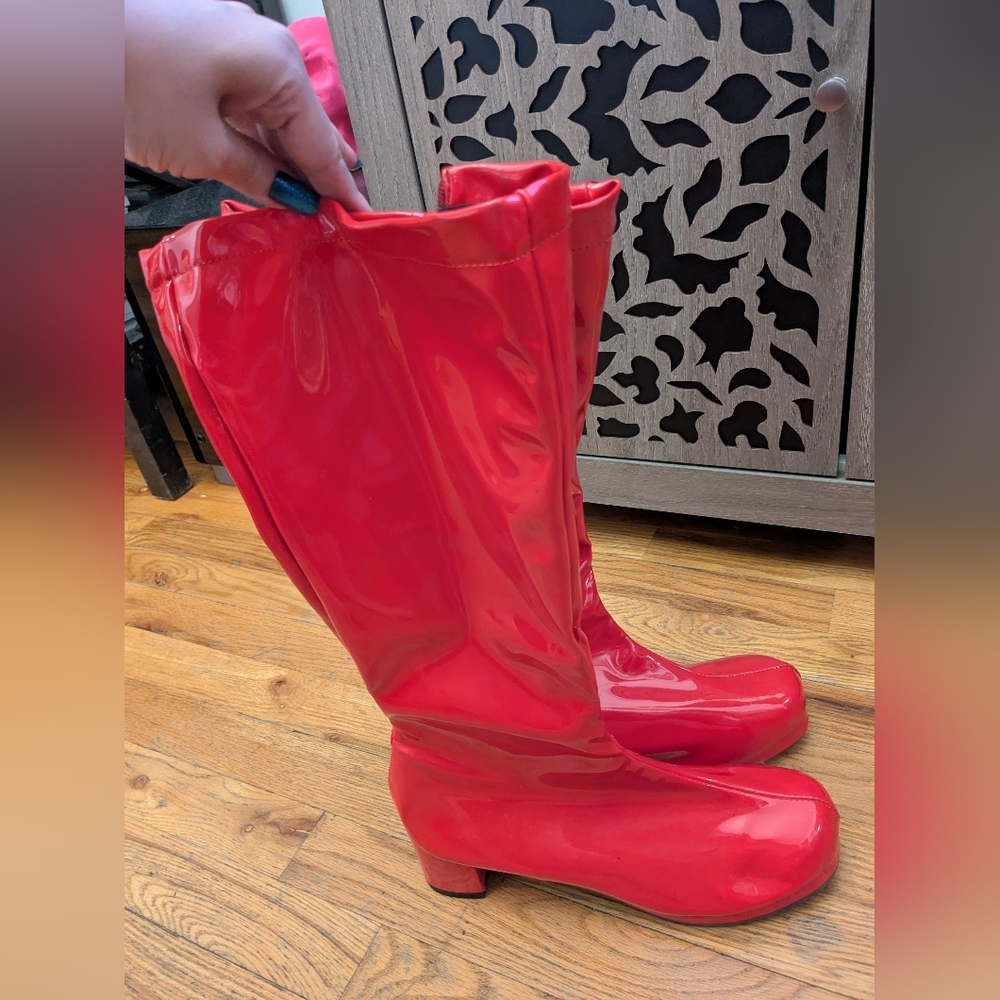 Glossy Red Heeled Boots for Women